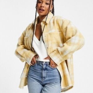 Topshop Yellow and White Plaid Teddy Jacket
